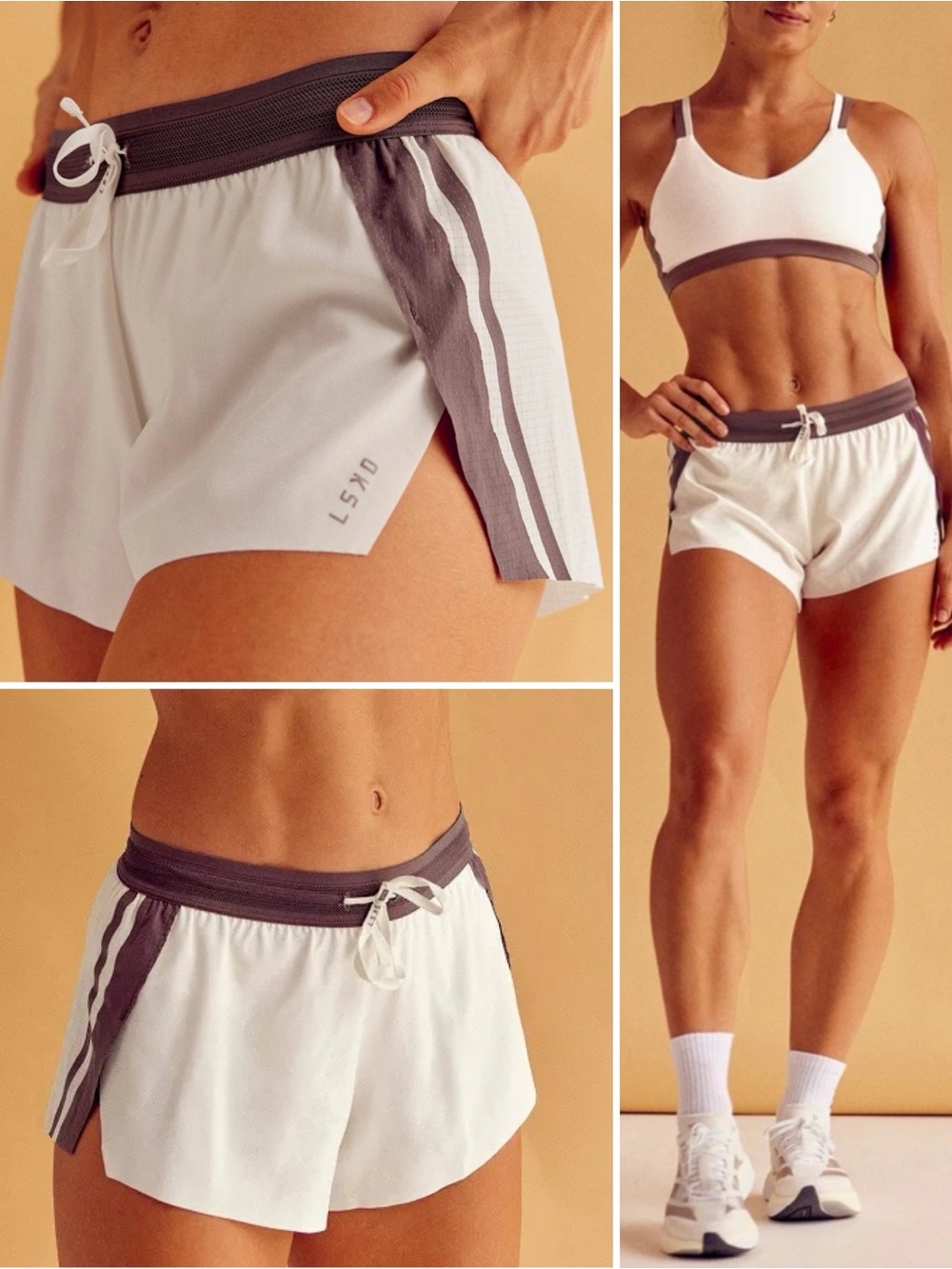 LSKD Accelerate 3" Force Mid-Rise Running Short - Cocoa powder Off White XS NWT
